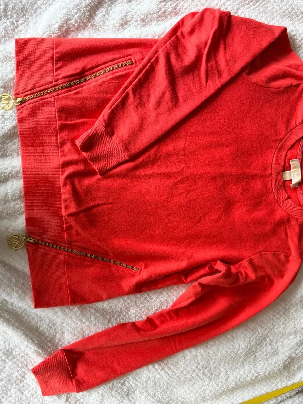Michael Kors Red Crewneck Sweater with Gold Zipper Details